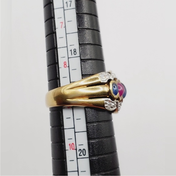 Genuine Oval Blue & Pink Cabochon Sapphire 14k gold / 925 Sterling Silver Ring - Picture 3 of 8